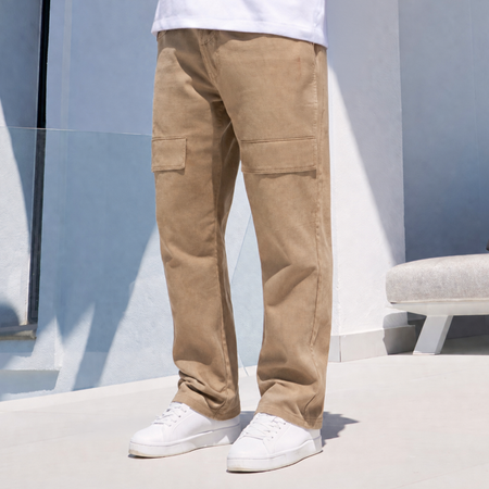 Bee Inspired Foden Cargo Pant in Taupe, cotton twill cargo trousers with front pockets and back branding
