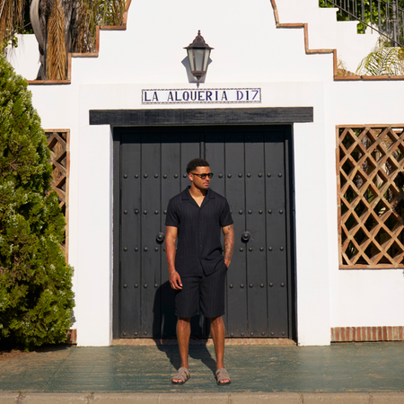 Bee Inspired Garcia Short in Black, relaxed fit shorts, part of a matching twin set, back view