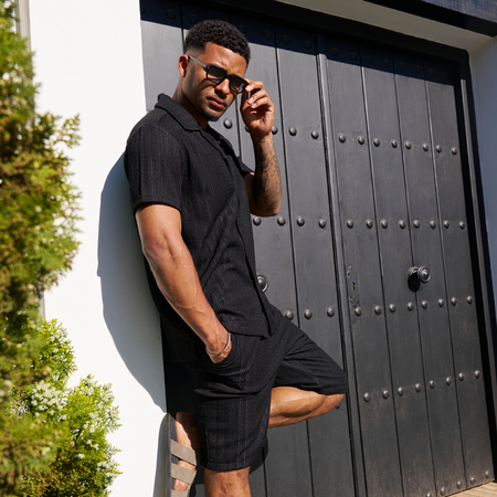 Bee Inspired Garcia Short in Black, relaxed fit shorts, part of a matching twin set, close-up