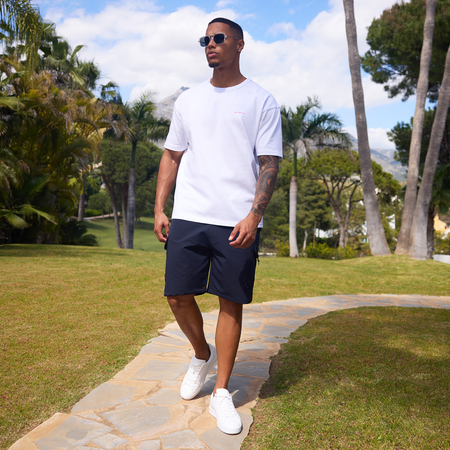 Bee Inspired Guardiola Cargo Short in Dark Navy, regular fit cargo shorts with a multi utility pocket design, styled shot