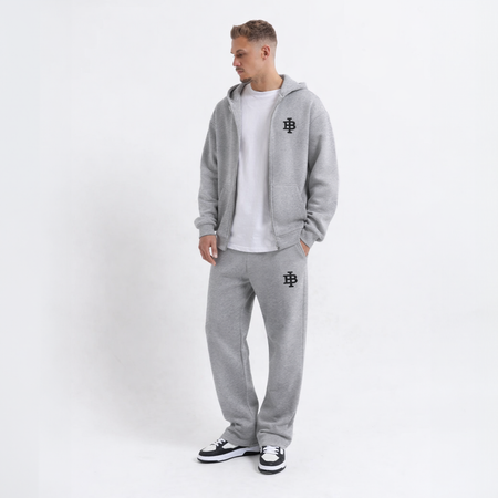 Bee Inspired Guedes Jogpant in Grey Marl, jogpants with a clean embroidered BI monogram, close-up crop shot