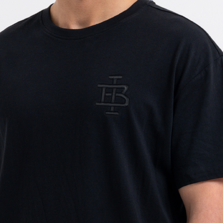 Bee Inspired Guedes T-Shirt in Black/Black, tee with a clean embroidered BI monogram graphic, close-up