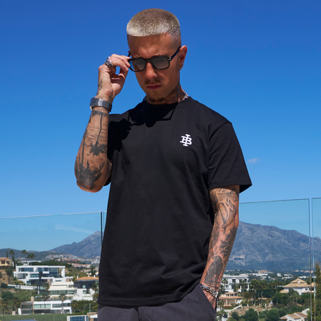 Bee Inspired Guedes Oversized T-Shirt in Black/White, heavyweight cotton oversized tee with a ribbed crew neck, front view