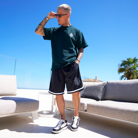 Bee Inspired Guedes Oversized T-Shirt in Pine Green, heavyweight cotton oversized tee with a ribbed crew neck, styled shot