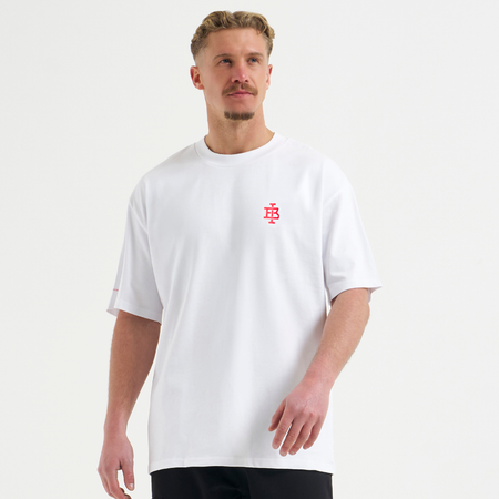 Bee Inspired Guedes T-Shirt in White/Red, relaxed fit tee with the Guedes graphic print, alternate angle