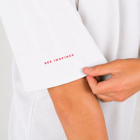 Bee Inspired Junior Guedes T-Shirt in White, relaxed fit junior tee in heavyweight cotton, back view