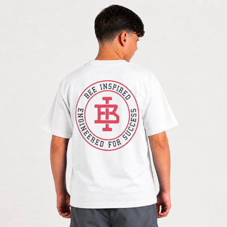 Bee Inspired Junior Guedes T-Shirt in White, relaxed fit junior tee in heavyweight cotton, front view