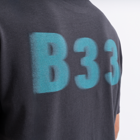 Bee Inspired Hallberg T-Shirt in Charcoal/Turquoise, relaxed fit tee with a graphic print, alternate angle
