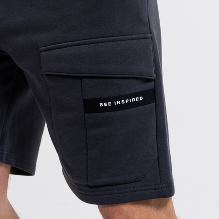 Bee Inspired Hanley Cargo Short in Charcoal, slim fit cargo shorts with an elasticated drawcord waistband, back view