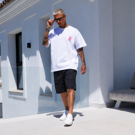 Bee Inspired Harper Cargo Short in Black, regular fit cargo shorts with utility pockets and a toggle waistband, styled shot