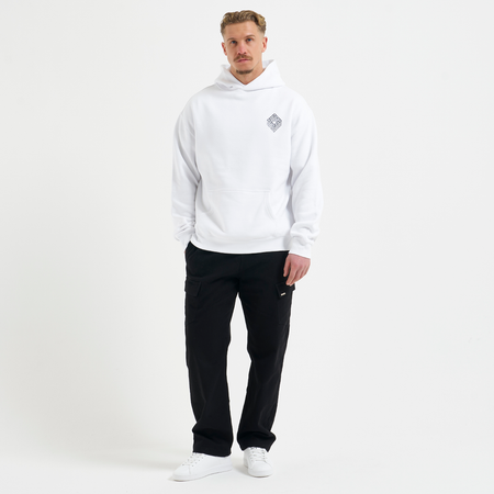 Bee Inspired Icardi Hoodie in White, relaxed fit hoodie with stretch cuffs and a B33 graphic, close-up