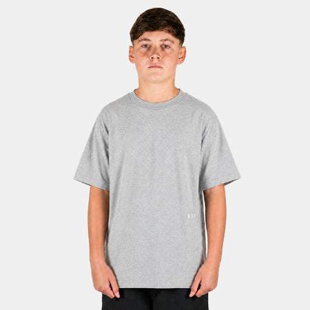 Bee Inspired Junior Initial T-Shirt in Grey, relaxed fit junior tee with a straight hem, front view
