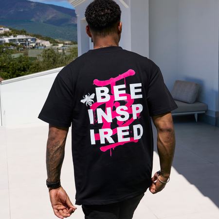 Bee Inspired Inzaghi Oversized T-Shirt in Black/Pink, oversized tee with graffiti-style BI branding on chest and back