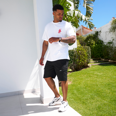 Bee Inspired Inzaghi Oversized T-Shirt in White/Red, oversized tee with graffiti-style BI branding on chest and back