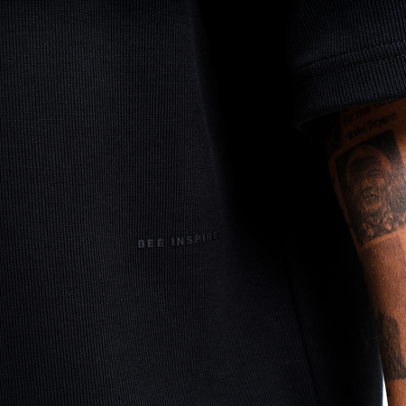 Bee Inspired Kawashima Shirt in Black, ribbed cotton shirt with a smart-casual finish, front view