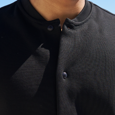 Bee Inspired Kawashima Shirt in Black, ribbed cotton shirt with a smart-casual finish, alternate angle