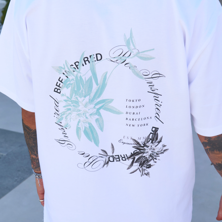 Bee Inspired Kimmich Oversized T-Shirt in White, heavyweight oversized tee with dropped shoulders, alternate angle