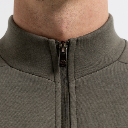 Bee Inspired Klose 1/4 Zip in Khaki, slim fit quarter-zip with stretch cuffs and hem, close-up