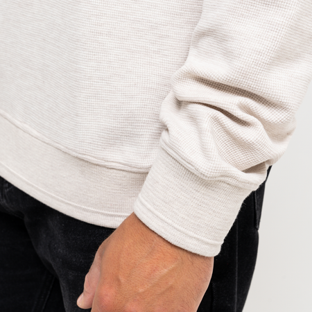 Bee Inspired Lavia Crew in Oatmeal Marl, relaxed fit crew sweatshirt with an overlap collar, front view
