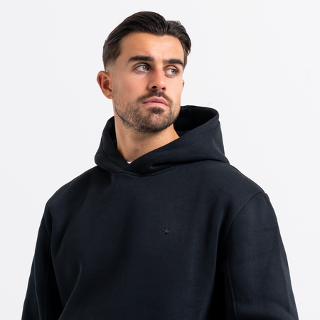 Bee Inspired Legacy Hoodie in Black, slim fit hoodie in premium soft cotton, close-up