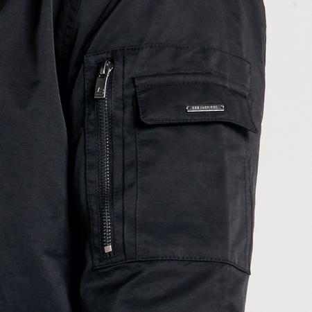 Bee Inspired Neves Longline Bomber Jacket in Black, longline bomber jacket with a baseball style neckline and zip front