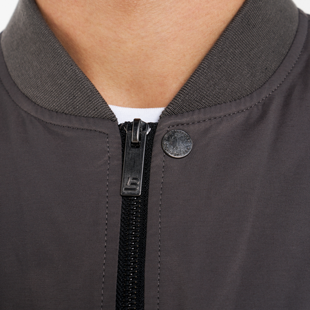 Bee Inspired Neves Longline Bomber Jacket in Zinc, longline bomber jacket with a baseball style neckline and zip front