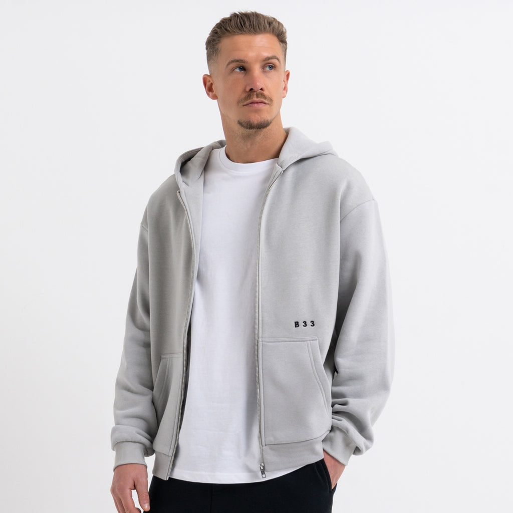 Initial Zip Hoodie - Light Grey