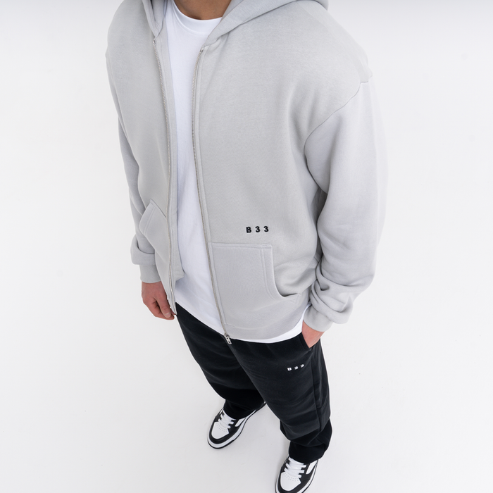 Initial Zip Hoodie - Light Grey