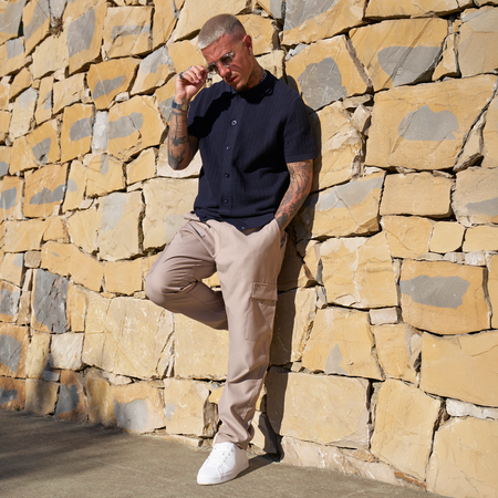 Bee Inspired Onana Cargo Pants in Taupe, regular fit cargo trousers in a lightweight fabric with utility pockets