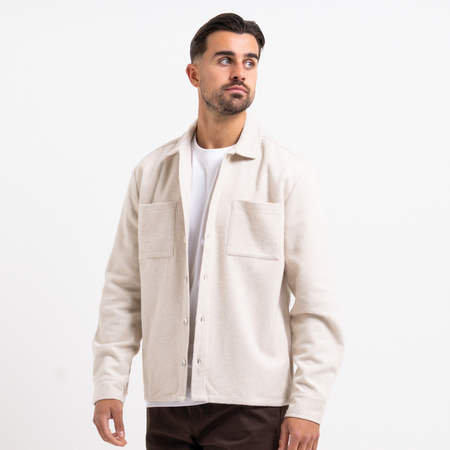 Bee Inspired Courtois Overshirt in Ecru, brushed fabric overshirt for warmth and layering, front view