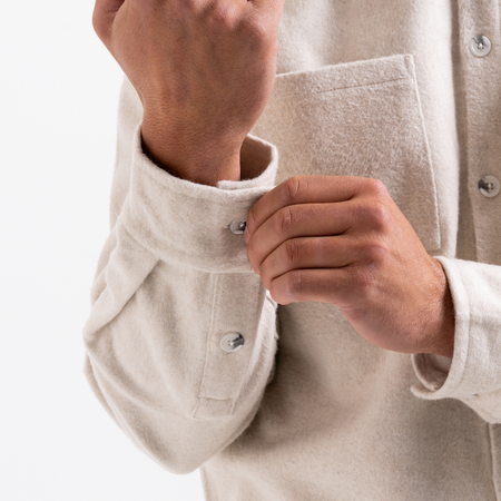 Bee Inspired Courtois Overshirt in Ecru, brushed fabric overshirt for warmth and layering, front view