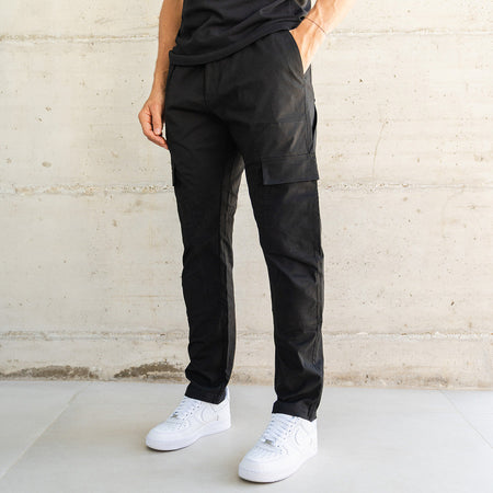Parkes Cargo Pant in black, focusing on a carpenter style design