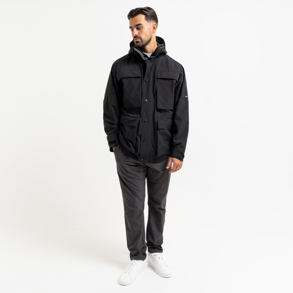 Pellegrini Jacket in black, focusing on an adjustable waist drawcord