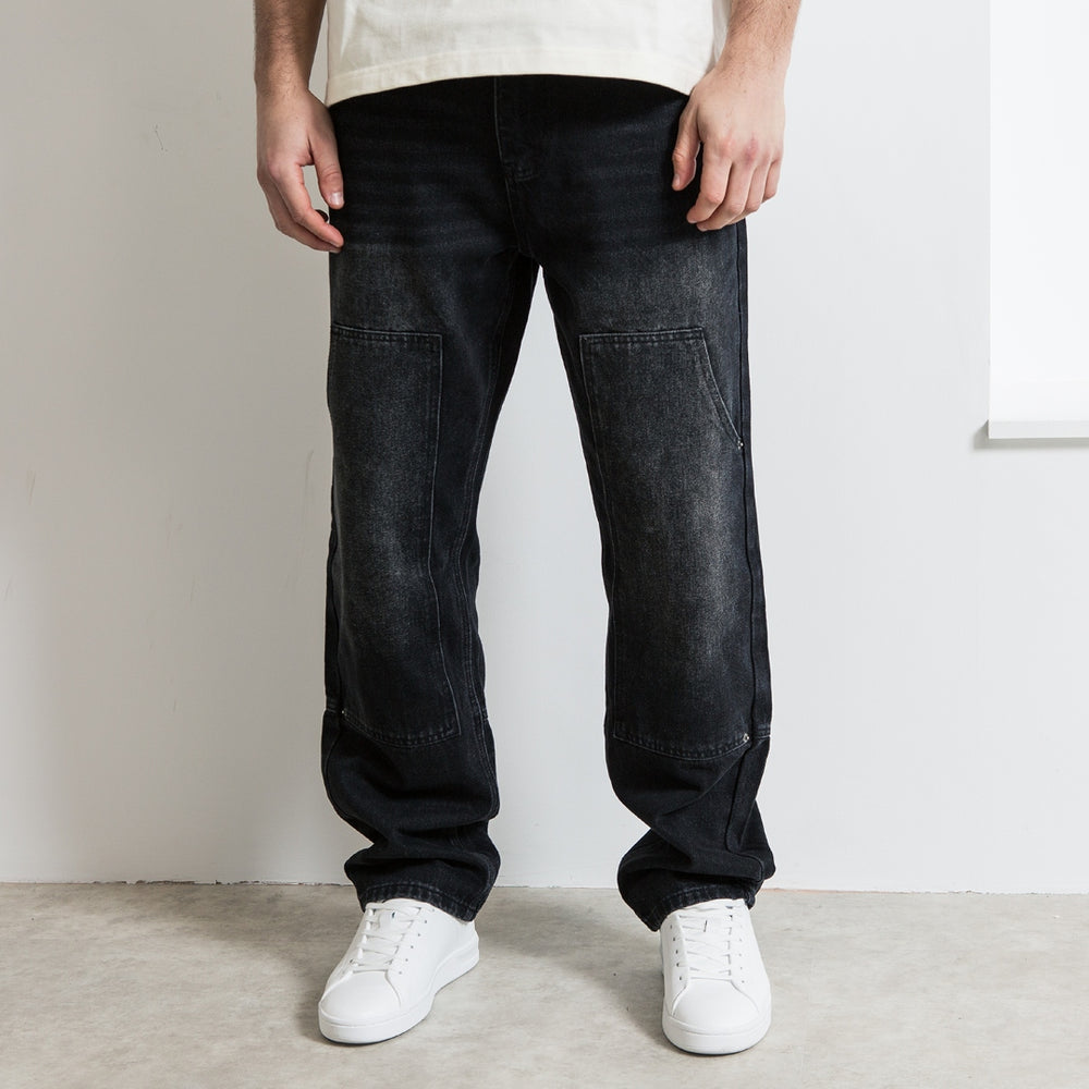 Bee Inspired Pirlo Relaxed Jeans in black, relaxed fit with utility style panel detailing