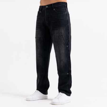 Bee Inspired Pirlo Relaxed Jeans in Black, relaxed fit jeans with structured workwear-inspired panelling, styled shot