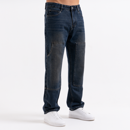 Bee Inspired Pirlo Relaxed Jeans in Indigo Wash, relaxed fit jeans with structured workwear-inspired panelling, styled shot