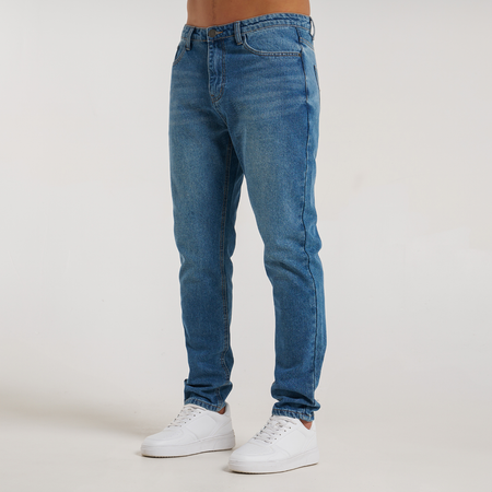 Bee Inspired Ralston Regular Fit Jeans in Mid Blue, regular fit jeans with a looser, comfortable feel, front view