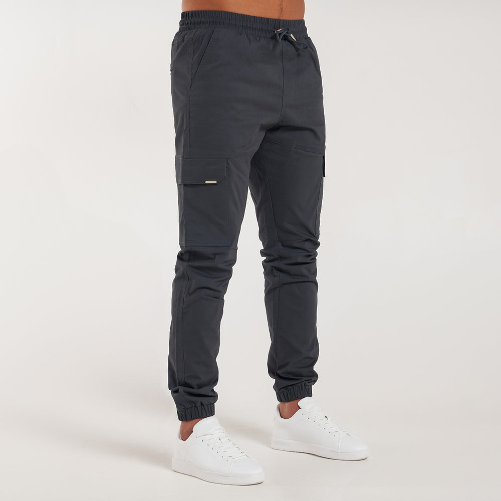 Rivero Cargo Pants in charcoal with a branded drawstring waist