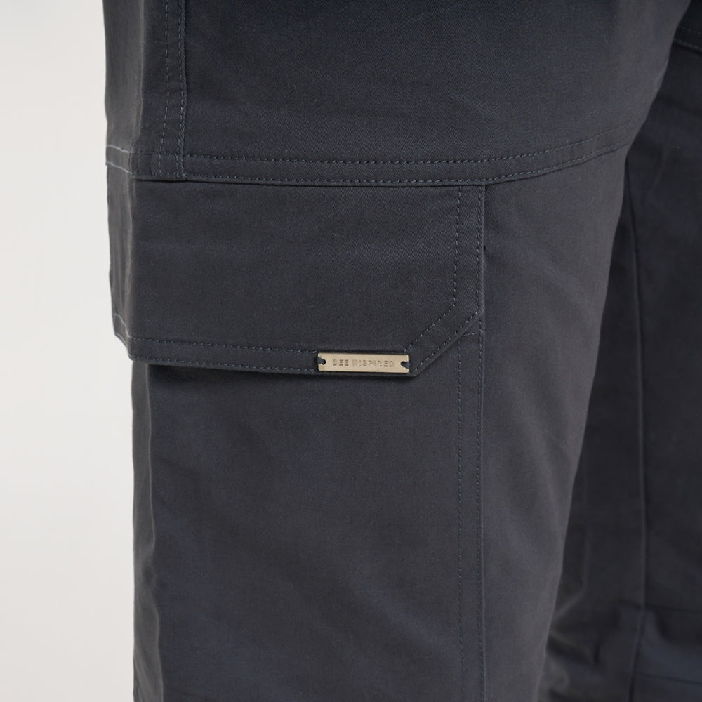 Rivero Cargo Pants in charcoal, focusing on multiple utility pockets