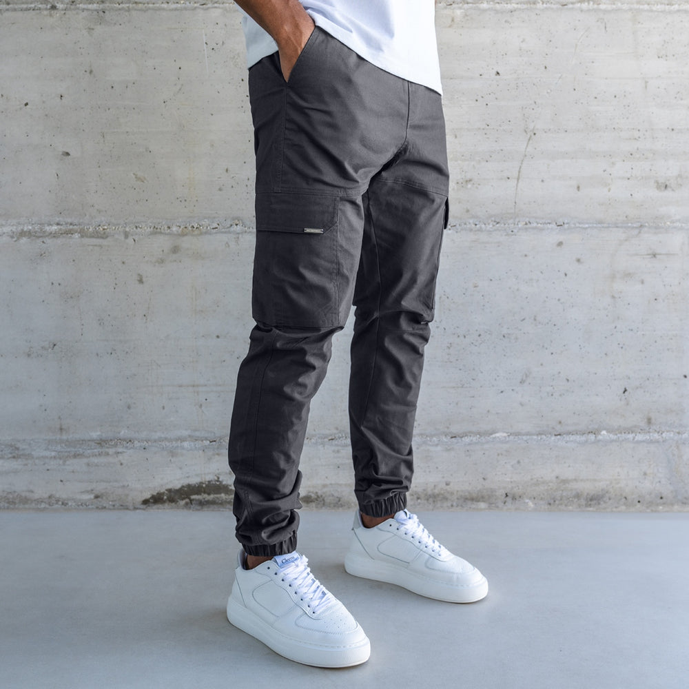 Bee Inspired Rivero Cargo Pants in charcoal, regular fit with multiple utility pockets
