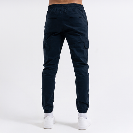 Bee Inspired Rivero Cargo Pants in Dark Navy, regular fit cargo trousers with multiple utility pockets, back view