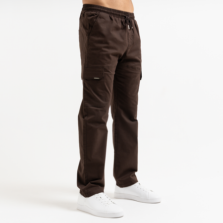 Bee Inspired Rivero Relaxed Cargo Pants in Coffee, relaxed fit cargo trousers with multiple utility pockets, front view