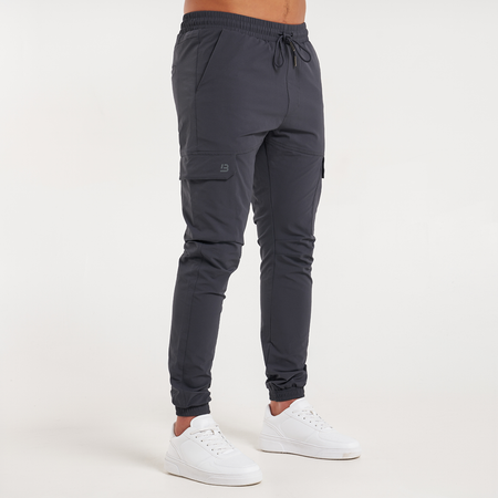 Bee Inspired Rivero Tech Cargo Pants in Charcoal, regular fit tech cargo trousers, styled shot