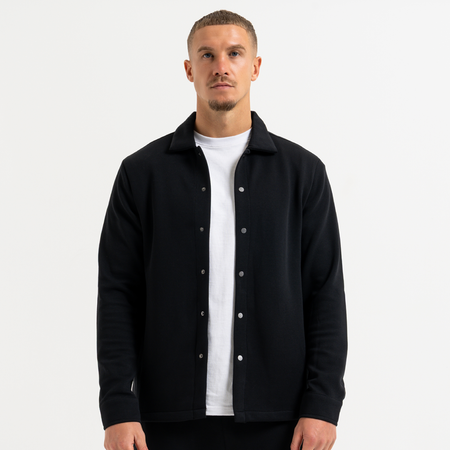Bee Inspired Rochet Overshirt in Black, minimal overshirt with a clean, branding-free design, front view