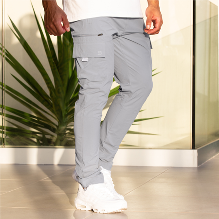 Bee Inspired Sakai Cargo Pants in Concrete, regular fit cargo trousers, front view