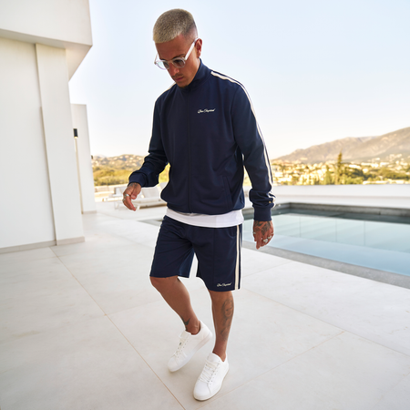 Bee Inspired Sanchez Track Short in Navy, tracksuit shorts designed to match the Sanchez track top, close-up