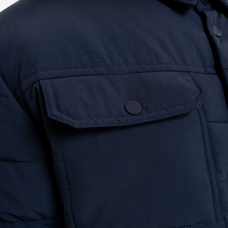 Bee Inspired Siegrist Jacket in Navy, collared padded jacket with a snap fastener closure, front view
