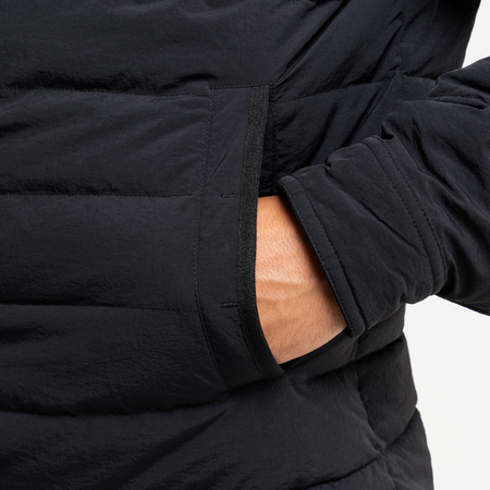 Bee Inspired Siegrist Jacket in Black, collared padded jacket with a snap fastener closure, front view