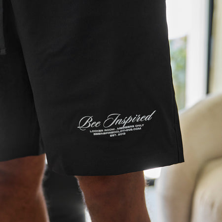 Bee Inspired Team Active Short in Black, athletic fit shorts in breathable stretch fabric, close-up