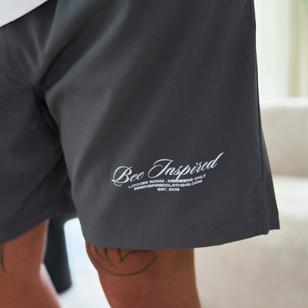 Bee Inspired Team Active Short in Shadow, athletic fit shorts in breathable stretch fabric, close-up